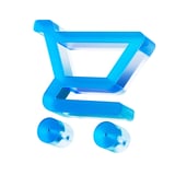 Shopping cart 3D glass icon in right perspective isolated on white background. Glass symbol for online shopping ecommerce checkout retail and purchases.
